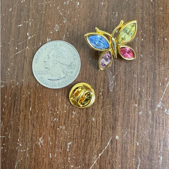 Vintage Ballou Pastel Bezel Rhinestone Gold tone Butterfly‎ Brooch Pin - Picture 2 of 4
